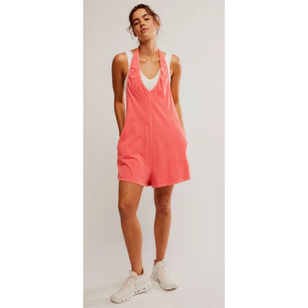 NWOT FREE PEOPLE MOVEMENT HOT SHOT HALTER ROMPER - HIBISCUS Size XL $60
